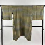 美品 道中着 身丈105.5cm 裄丈67cm M 和装コート 落款あり ぼかし 幾何学模様 灰緑 正絹 逸品 中古 在庫一掃