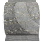 美品 袋帯 秀品 夏帯 絽 幾何学 箔 黒灰 お太鼓柄 正絹 中古