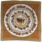  Hermes HERMES Calle 90 LA PROMENADE DE LONGCHAMPS Long Champ к прогулка лошадь машина шарф шелк Brown многоцветный женский б/у 