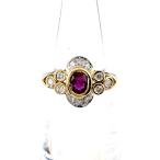 ショッピングルビー ルビー デザインリング プラチナ YG イエローゴールド 指輪 メレダイヤ ダイヤモンド リング 6号 Pt900 K18 ルビー レディース 中古