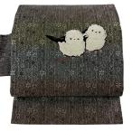 ショッピング名古屋帯 美品 名古屋帯 逸品 落款あり 光蔵 鳥 シマエナガ 金糸 ぼかし 灰色 正絹 中古