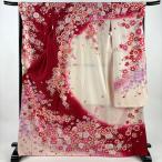 ショッピング振袖 振袖 身丈171cm 裄丈68cm L 袷 手鞠 草花 銀通し 刺繍 赤 正絹 名品 中古