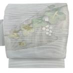 美品 名古屋帯 優品 夏帯 葡萄 灰緑 正絹 中古