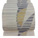 美品 袋帯 名品 夏帯 絽 縞 幾何学 箔 クリーム 六通 正絹 中古