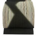 袋帯 逸品 夏帯 幾何学模様 金彩 茶緑色 お太鼓柄 正絹 中古