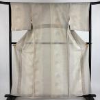 ショッピング着物 美品 紬 身丈160.5cm 裄丈64cm M 薄物 夏紬 雪輪 亀甲絣 ベージュ 正絹 名品 中古