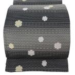 袋帯 秀品 夏帯 雪輪 段縞 黒 六通 正絹 中古