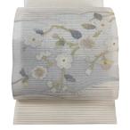 名古屋帯 秀品 夏帯 絽 八寸名古屋帯 枝花 金銀糸 クリーム 正絹 中古