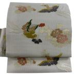 美品 名古屋帯 秀品 夏帯 絽 花喰い鳥 牡丹 箔 唐織 薄ピンク 正絹 中古