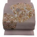 美品 袋帯 秀品 夏帯 絽 色紙 花唐草 箔 金銀糸 薄紫 お太鼓柄 正絹 中古