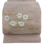 美品 名古屋帯 秀品 夏帯 絽 八寸名古屋帯 椿 霞 箔 薄小豆 正絹 中古
