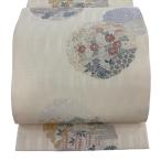 袋帯 秀品 夏帯 絽 秋草 亀甲 金銀糸 箔 クリーム 六通 正絹 中古