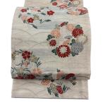 美品 袋帯 秀品 夏帯 絽 関西仕立て 花丸文 芝 金銀糸 唐織 ベージュ 六通 正絹 中古