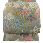 袋帯 名品 夏帯 菖蒲 流水 金銀糸 箔 金色 六通 正絹 中古