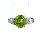 ペリドット デザインリング プラチナ 指輪 メレダイヤ  リング 15号 Pt900 ペリドット ダイヤモンド レディース 中古