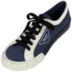 プラダ PRADA ギャバジン ホイール スニーカー ローカット 靴 スニーカー キャンバス ネイビー ホワイト ブラック メンズ 中古