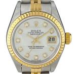 OH済 保証書 ロレックス ROLEX デイトジャスト 10Pダイヤ 79173NG 腕時計 SS YG ダイヤモンド 自動巻き ホワイト レディース 中古