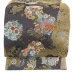  двойной пояс obi превосходящий товар Масами Hanamaru документ бумажная часть веера золотой серебряный нить . фиолетовый шесть через натуральный шелк б/у 