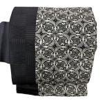 名古屋帯 秀品 落款あり 夏帯 伊勢型染 七宝 市松 黒 正絹 中古