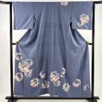 訪問着 身丈156cm 裄丈63cm S 袷 落款あり 花丸文 鳥 金彩 青灰色 正絹 秀品 中古