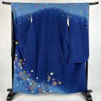 振袖 身丈162.5cm 裄丈67cm M 袷 手鞠 桜 金彩 ぼかし 青 正絹 秀品 中古