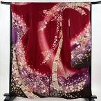 ショッピング振袖 振袖 身丈159cm 裄丈65cm M 袷 桜 松竹梅 金彩 金通し 赤 正絹 名品 中古