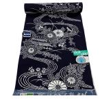 反物 優品 浴衣 菊 流水 濃紺 綿 中古