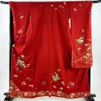 美品 振袖 身丈162.5cm 裄丈69cm L 袷 鈴乃屋 花扇 桜 金彩 赤 正絹 秀品 中古