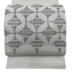 袋帯 秀品 夏帯 絽 七宝 縞 金銀糸 クリーム お太鼓柄 正絹 中古