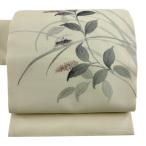 名古屋帯 名品 落款あり 夏帯 草花 秋の虫 ベージュ 正絹 中古