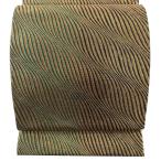 美品 袋帯 秀品 よろけ縞 箔 金糸 緑 全通 正絹 中古