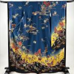 振袖 身丈168cm 裄丈64cm M 袷 蝶 橘花 染分け ぼかし 藍色 正絹 名品 中古