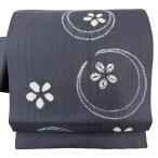 美品 名古屋帯 秀品 夏帯 丸文 花 絞り 灰紫 正絹 中古