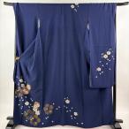 ショッピング振袖 振袖 身丈165cm 裄丈70cm L 袷 鈴乃屋 桜 色紙 金彩 紺色 正絹 秀品 中古