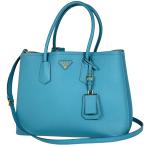 プラダ PRADA ドゥーブレ ミディアム ハンドバッグ 2WAY ショルダーバッグ ハンドバッグ レザー ブルー 1BG887 レディース 中古