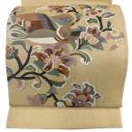 美品 袋帯 逸品 夏帯 花唐草 鳥 金糸 金色 お太鼓柄 正絹 中古