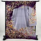 ショッピング振袖 振袖 身丈171.5cm 裄丈68cm L 袷 松竹梅 ヱ霞 金糸 金彩 濃紫 正絹 名品 中古