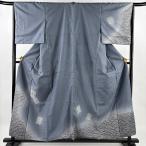 ショッピング着物 美品 付下げ 身丈158cm 裄丈66cm M 袷 大島紬地 証紙あり 雪芝 麻の葉 ぼかし 染め分け 青灰色 正絹 名品 中古