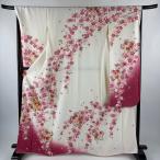 美品 振袖 身丈166cm 裄丈68.5cm L 袷 桜 花びら 金糸 金彩 クリーム 正絹 名品 中古