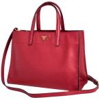 プラダ PRADA ロゴプレート トートバッグ 2WAY ショルダーバッグ トートバッグ サフィアーノレザー レッド BN2603 レディース 中古