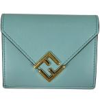 フェンディ FENDI ロゴ 三つ折り財布 FFダイヤモンド コンパクトウォレット 三つ折り財布 レザー ライトブルー 8M0480 レディース 中古