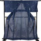 美品 小紋 身丈163cm 裄丈67.5cm L 薄物 絽 波頭 千鳥 紺色 正絹 秀品 中古