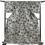 お召 身丈164cm 裄丈66.5cm M 単衣 番傘 灰色 正絹 逸品 中古