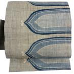 美品 名古屋帯 名品 夏帯 紬地 幾何学模様 薄茶色 正絹 中古