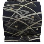 美品 袋帯 秀品 夏帯 露芝 流水 箔 黒 六通 正絹 中古