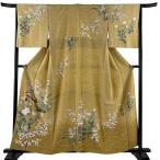 訪問着 身丈158.5cm 裄丈66cm M 袷 TOKIO et TOKI 落款あり 鴛鴦 枝梅 金銀彩 ぼかし 薄黄土色 正絹 逸品 中古