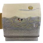 美品 名古屋帯 逸品 十五夜お月さん すすき 金銀糸 クリーム 正絹 中古