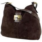フェンディ FENDI ズッカロゴ ショルダーバッグ スエード ダークブラウン 26327 レディース 中古