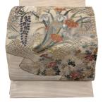 袋帯 秀品 夏帯 絽 草花 紗綾型 金銀糸 ピンクベージュ お太鼓柄 正絹 中古