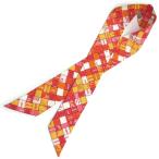 エルメス スカーフ HERMES シルク ツイリー ボルデュック チェック リボン柄 レッドxオレンジ レディース OJ10203